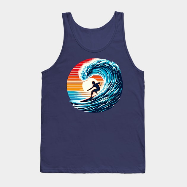 Sunset Surfer Wave Surfing Summer Waves Surf Beach Vacation Surfing Lifestyle Ocean Life Surfing Tank Top by Tees 4 Thee